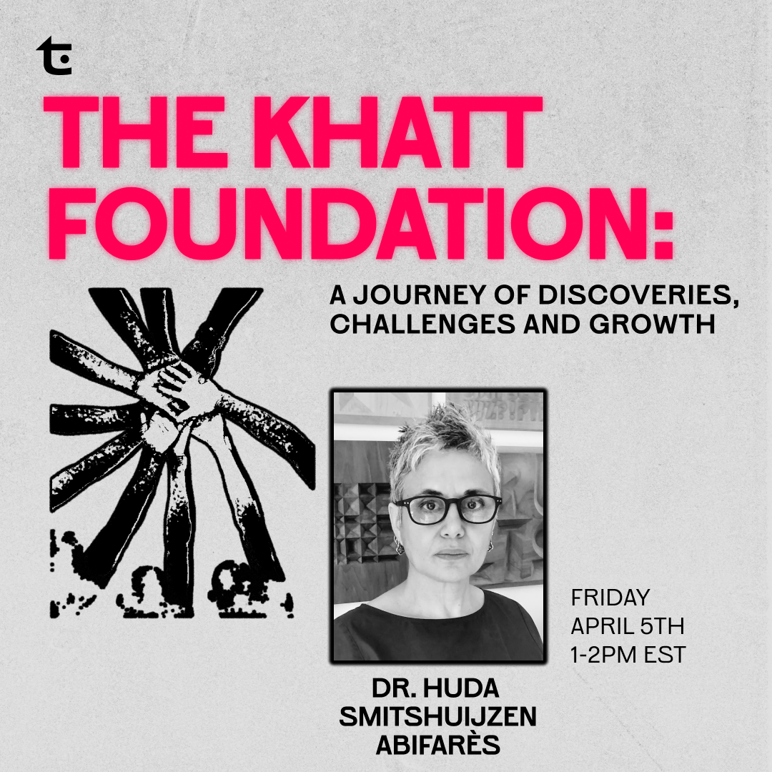 The Khatt Foundation in all caps with an image of hands coming together on a gray background.